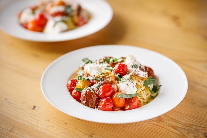 ISLE OF WIGHT ROASTED TOMATO, PROSCIUTTO AND BURRATA SPAGHETTI